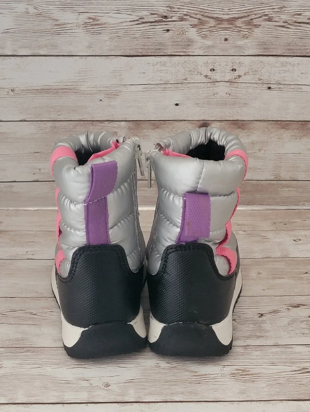 Wonder Nation Toddler Girls Puffy Winter Snow Boots - Size 7 -Silver/Pink Accent
